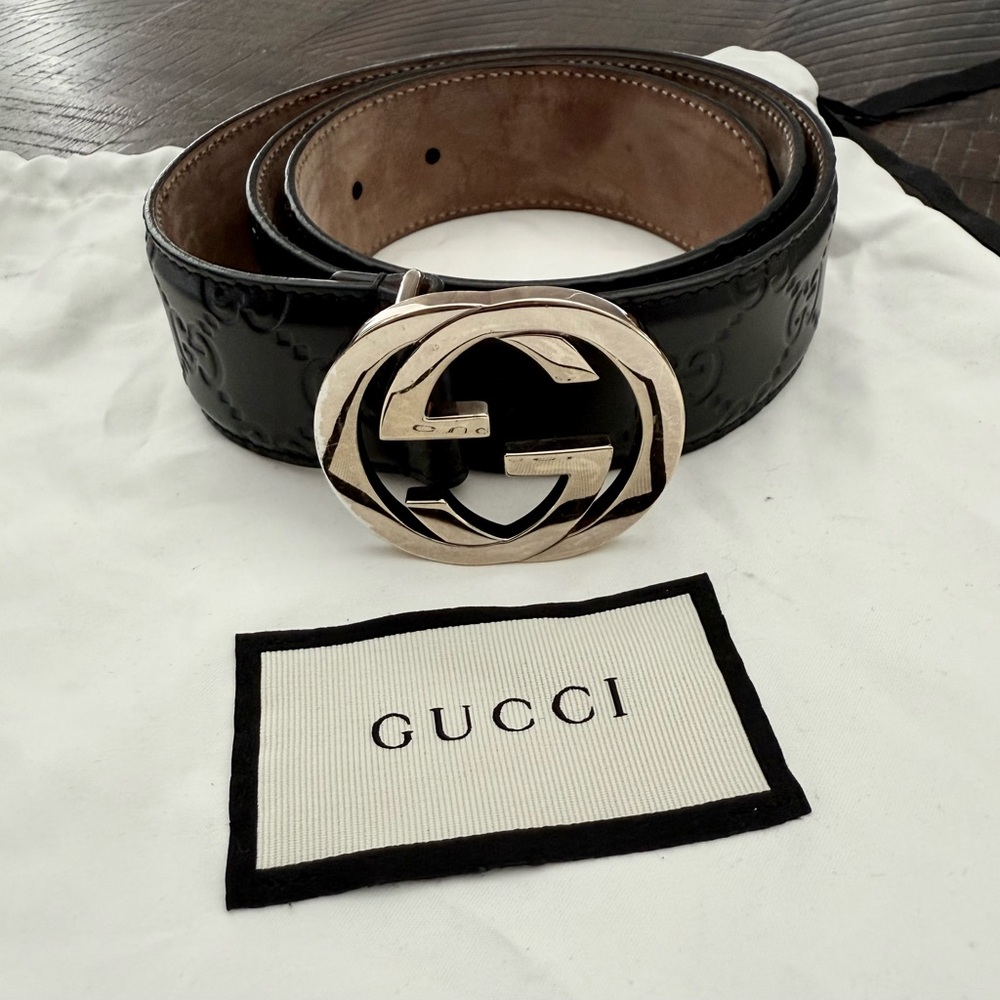 Gucci Black Leather Belt with Gold Buckle